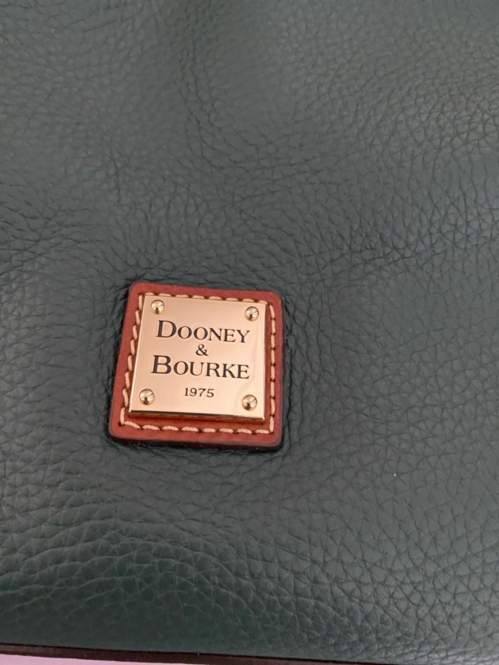 Dooney & Bourke Green Leather Tote with Brown Trim and Matching Pouch - Picture 4 of 13
